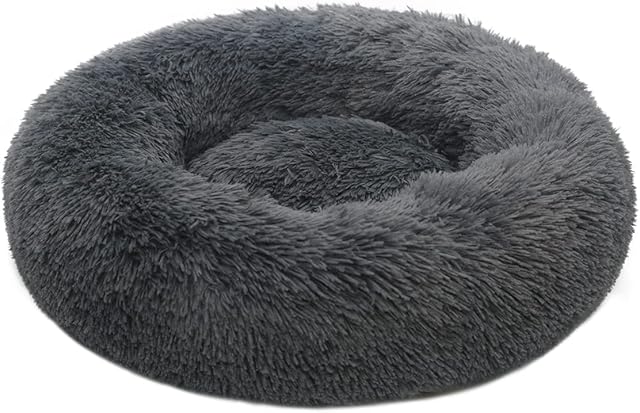  Cat Bed Small Pet Bed for Dog, Round Plush beds Warm Kitten Nest with Anti-Slip Bottom and Round Cushion for Improved Pet Sleep (40CMX40CM) (Dark Grey)