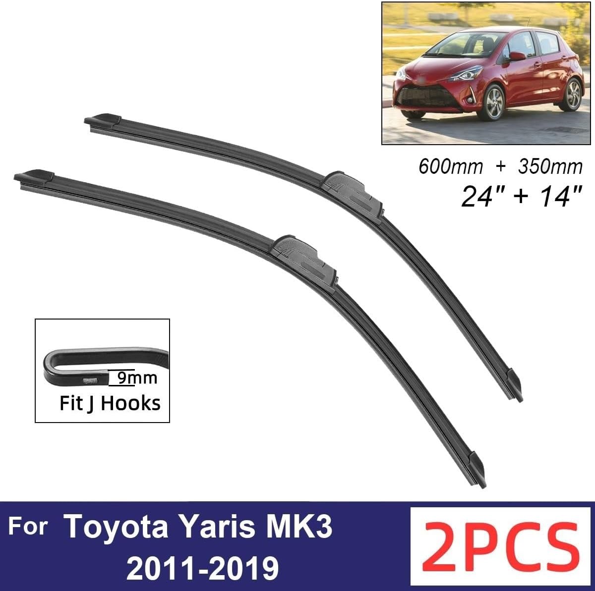 Car Wiper Compatible with Toyota Yaris MK3 2011-2019 Front Wiper Blades Soft Rubber Windscreen Wipers Auto Windshield 24" 14" 600mm 350mm (Color : 4 PCS)