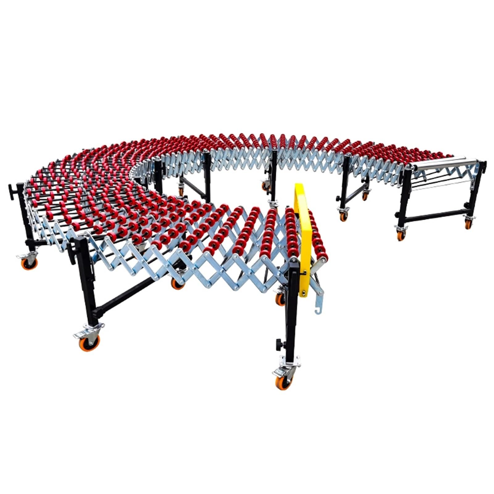 Expandable Conveyor Rollers with Wheels for Warehouse Unload - Length 11.8''-66.9'' Foldable Conveyor Roller Stand, Height Adjustable 31.5''-47.2''