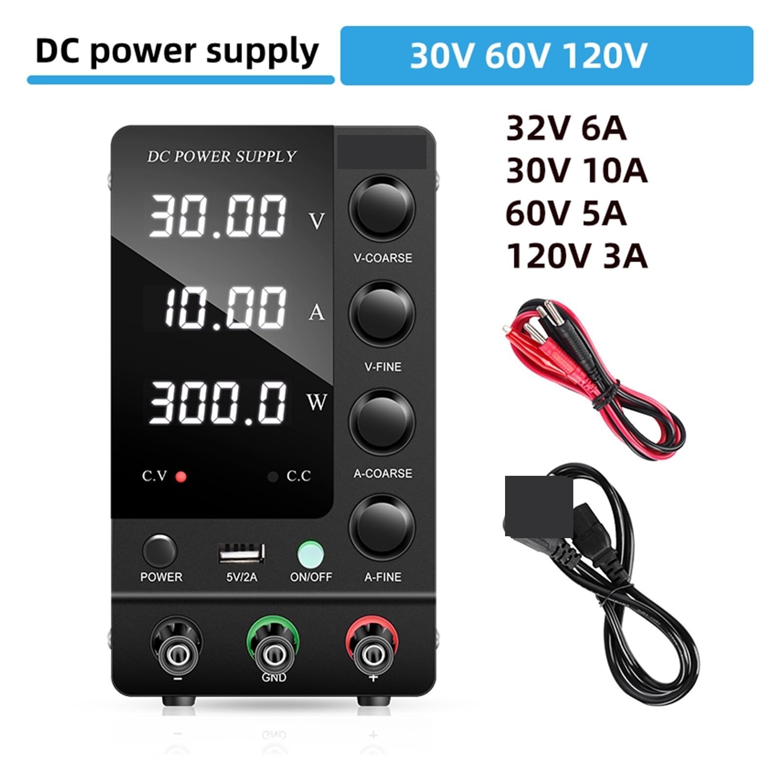 Zasilacz prądu stałego, Czarny 4 Cyfry Przełączający Zasilacz DC 30V 10A 5A Konserwacja Laboratoryjna Stół Warsztatowy Regulator Napięcia Prądu 60V 120V 3A(C-60V5A SPS-C605)