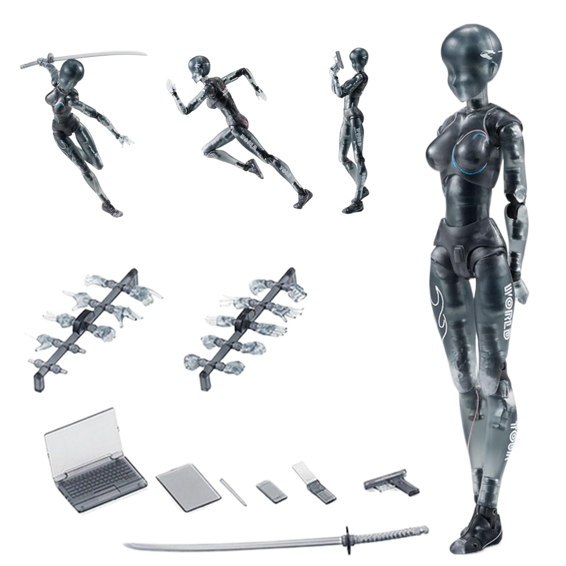 Licsaliwe Drawing Mannequin - 5.91in with Accessories Movable Gestures, Poseable Figure for Tabletop Display(Female)