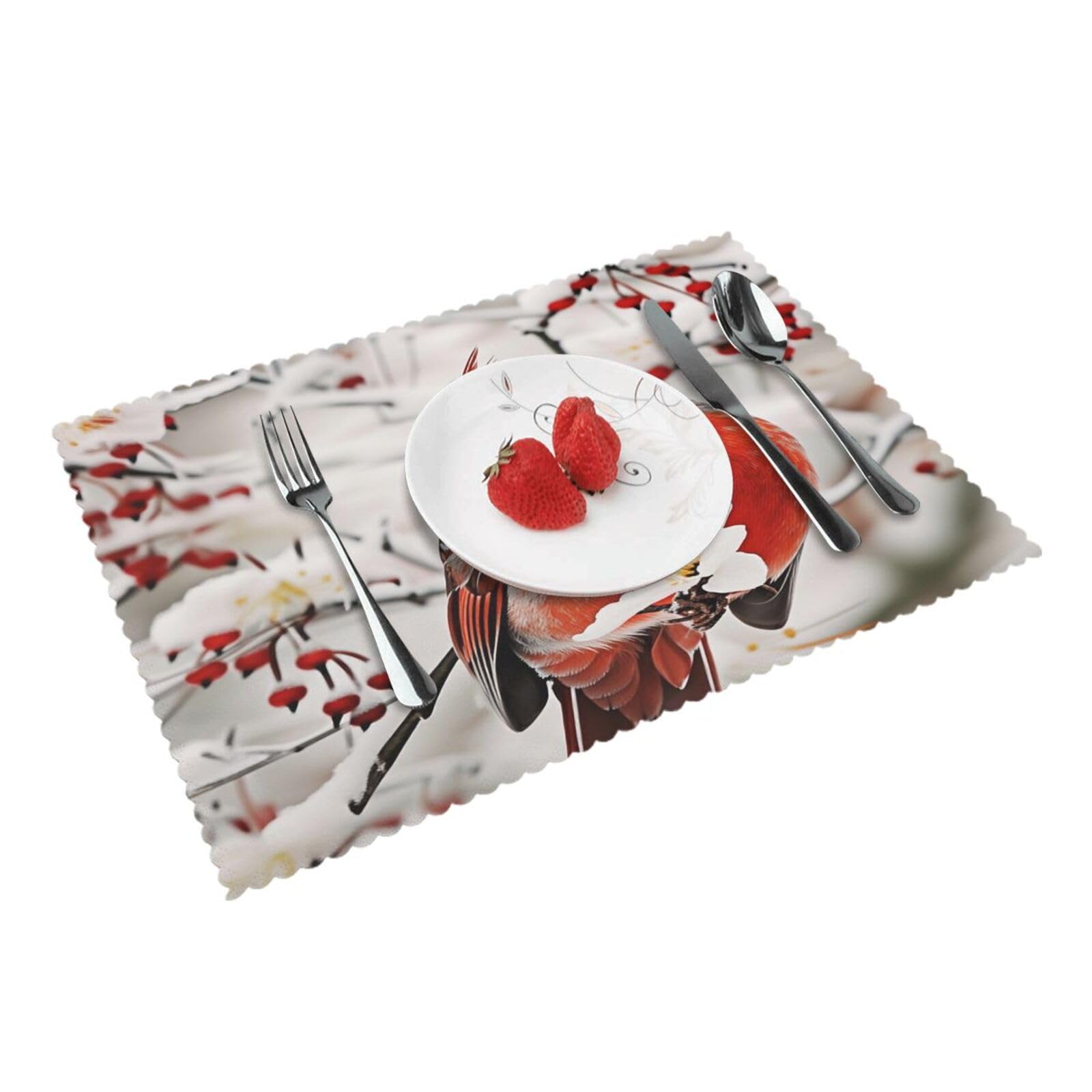 Red Cardinal Winter Blossom Placemats Set of 4 Print Table Mats Place Mats Table Decor for Kitchen Dining 12X18 in