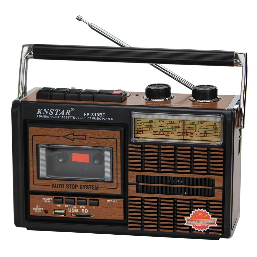 Grabadora de Banda múltiple portátil con diseño de Grano de Madera, grabadora de música con Bluetooth, FM, inserción de Tarjeta for Personas Mayores, máquina de Cinta magnética de Alto Volumen