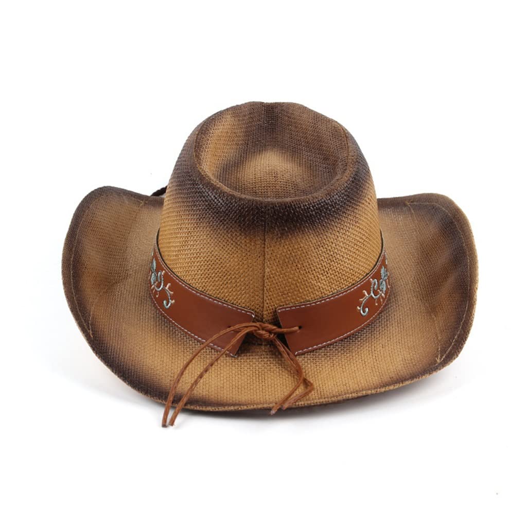 DELURA Cappello da Cowboy Occidentale da Esterno for Uomo e Donna Cappello in Stoffa di Carta con Tesa Curva Ricamata