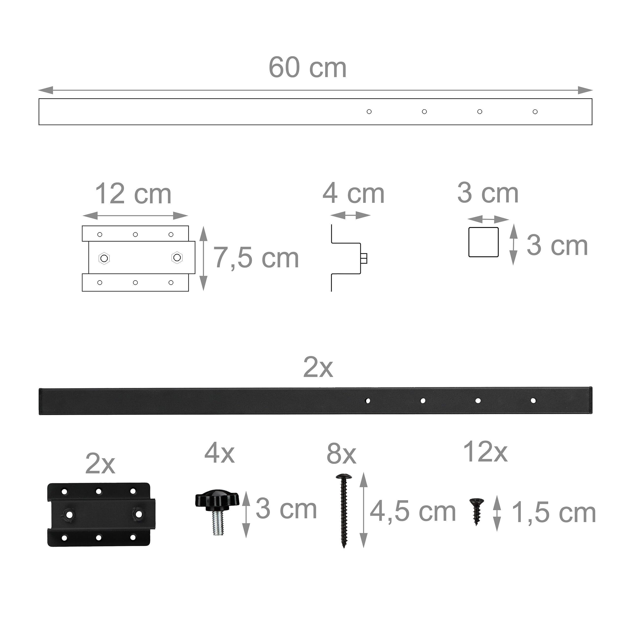 Relaxdays Extensión para Mesa de Metal Ajustable, 60 cm, 2 Brazos, Carga 80 kg, Negro