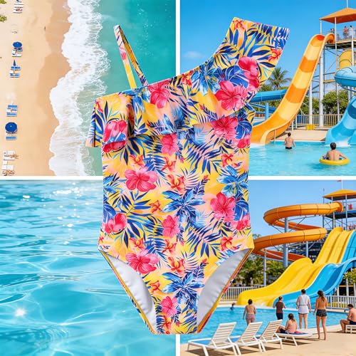 Image of Girls One Piece Swimsuit, Quick Dry Cute Bathing Suit for Kids, Comfortable Swimwear for Beach for 5-12 Years