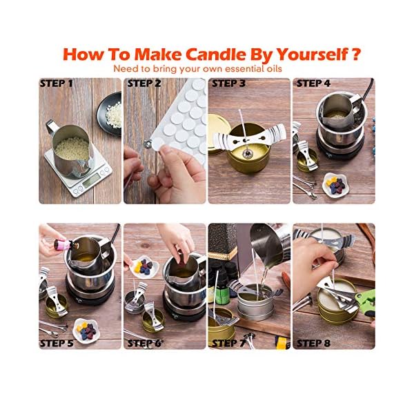 McNory Kerzenherstellung ZubehÃ¶r,DIY Duftkerze Geschenke Set mit 50 Kerzendochte Wick und 2pcs Edelstahl Docht Feste Halterung fÃ¼r Kerzenherstellung,8 Dosen – Bild 5