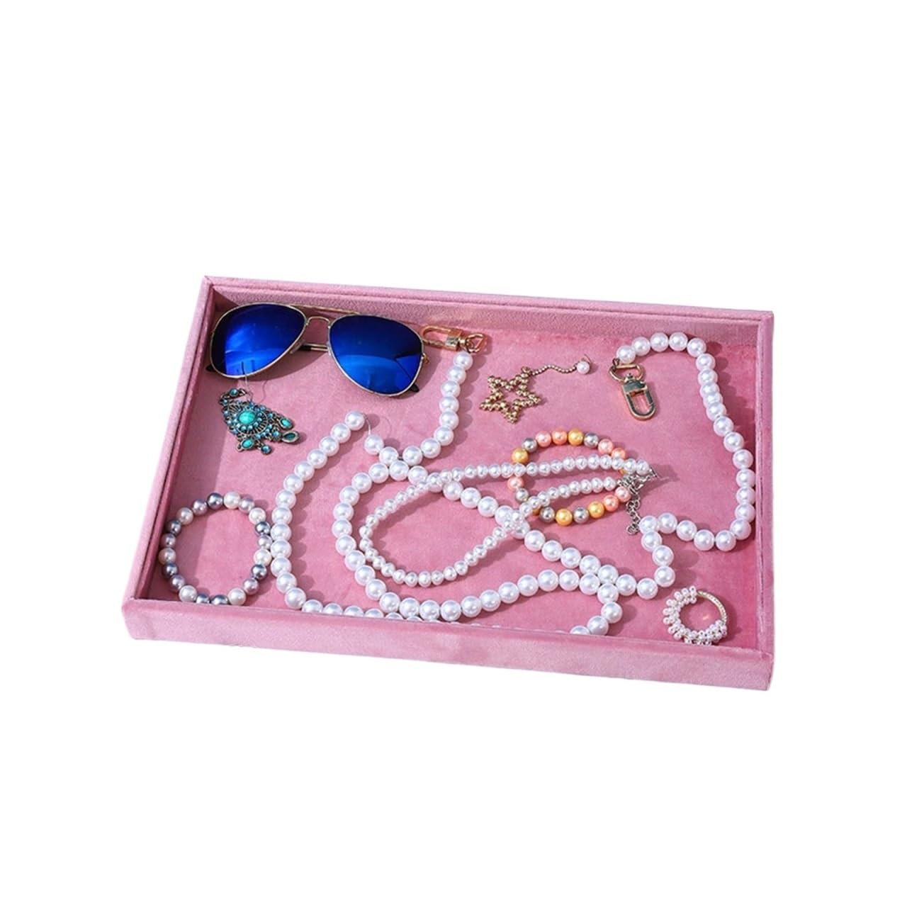 YGMNQAL Velvet Jewelry Tray Elegant Pink Velvet Jewelry Organizer Ring Display Tray Earrings Necklace Bracelet Watches Storage Trays Counter Showcase Props