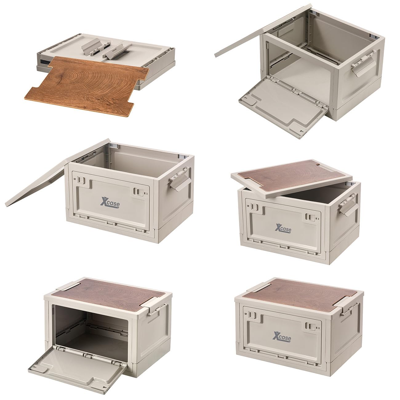 Xcase Campingbox: 2er-Set Aufbewahrungsboxen mit Deckel & MDF-Ablage, je 30 l, faltbar (Camping Boxen, Aufbewahrung Box mit Deckel, Auto)