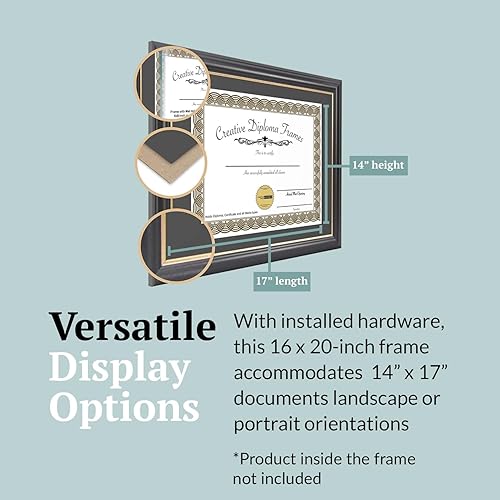 Vista 119 de Creative Picture Frames Marco para diploma Rockefeller de 9 x 12 pulgadas, color negro con borde dorado, muestra un certificado de 9 x 12 pulgadas