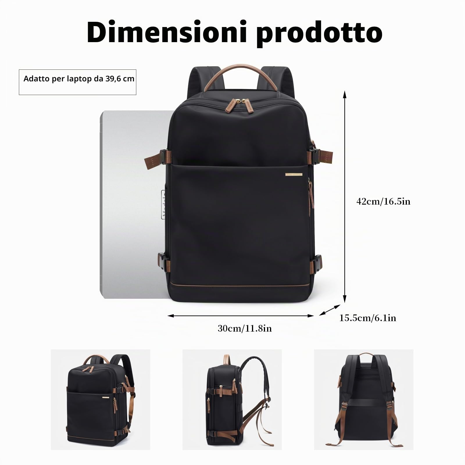 GOLF SUPAGS Zaino per Laptop con Scomparto per Laptop Separato Adatto a Notebook da 15,6 Pollici Borsa per Computer di Grande Capacità per Zaini da Lavoro e da Viaggio per Università da Donna (Nero)