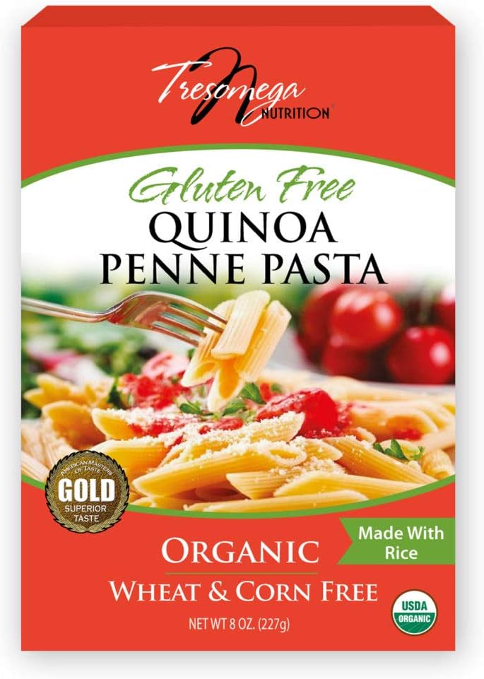 Tresomega Nutrition Organic Quinoa Pasta, Penne, 8 Ounce