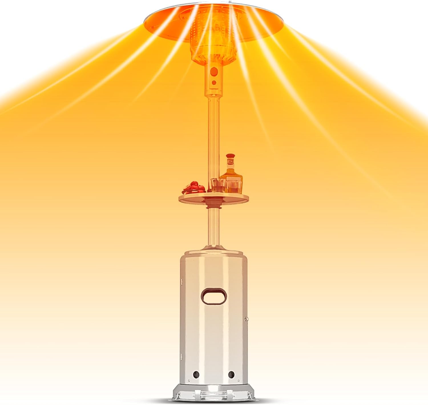 Stainless Steel Propane Patio Heater,48000BTU Outdoor Gas Heater with Ignition Systems and Wheels, Deck Heater for Backyard Garden Restaurant Cafes,Double-Layer Burner,Cover Up 200 Sq.ft