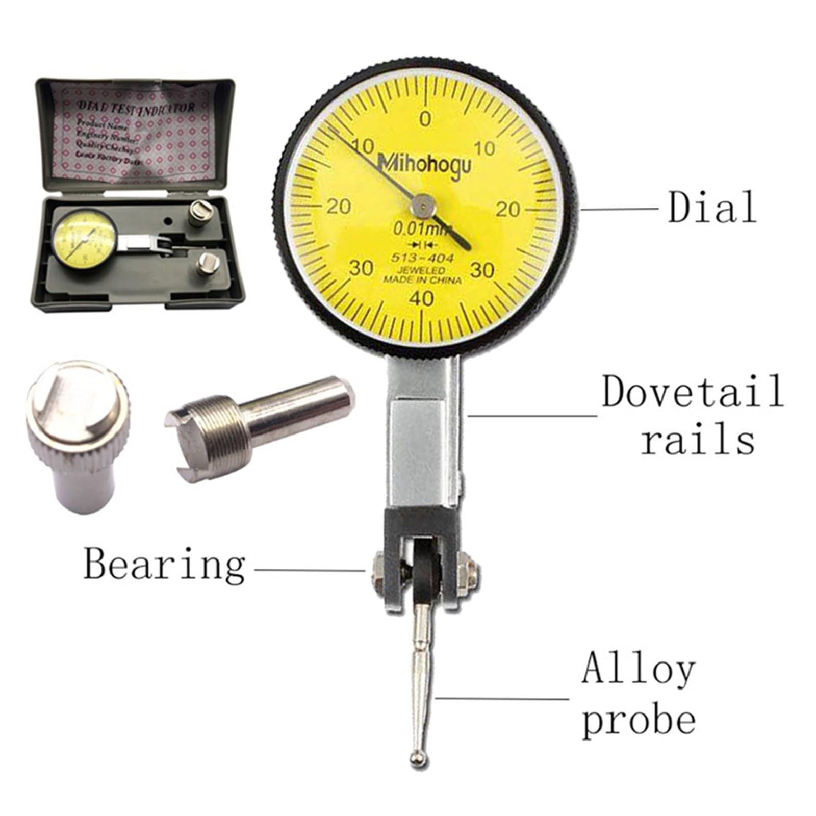 Micrómetro, Indicador de prueba calibre Dial preciso con montaje en rieles cola milano 0-40-0 0,01mm herramientas medición soporte Base magnética Universal(390mm-60-50-55 set)