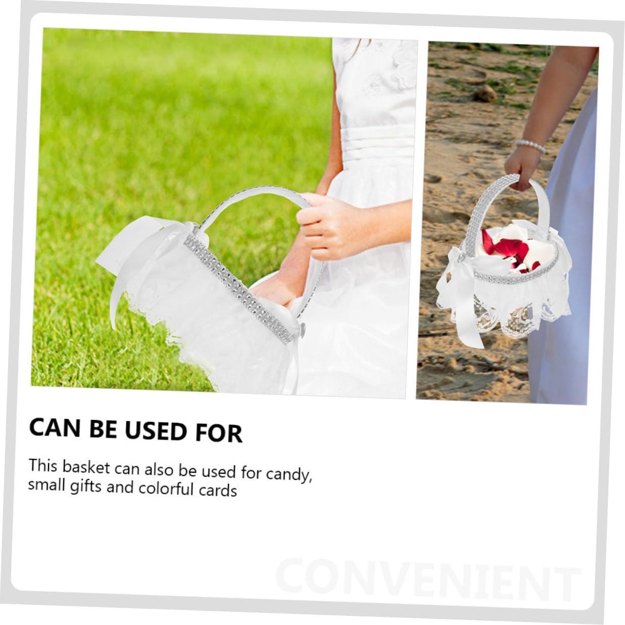 POPETPOP Wedding Flower Baskets 2pcs Small Lace Bowknot Handheld Flower Girl Baskets for Western Ceremony Wedding Decoration