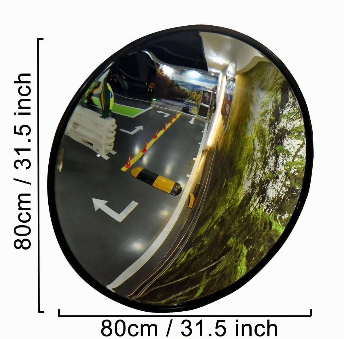 Miroir Convexe 80cm ZincOrange – Miroir de Sécurité pour Angle Mort, Parking, Garage et Entrepôt – Utilisation Intérieure & Extérieure (noir, 80cm)