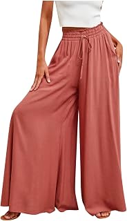 Pants for Teen Girl Fall Summer Linen Lounge High Waisted Tie Knot Straight Leg Basic Pants Womens Button Down 2023