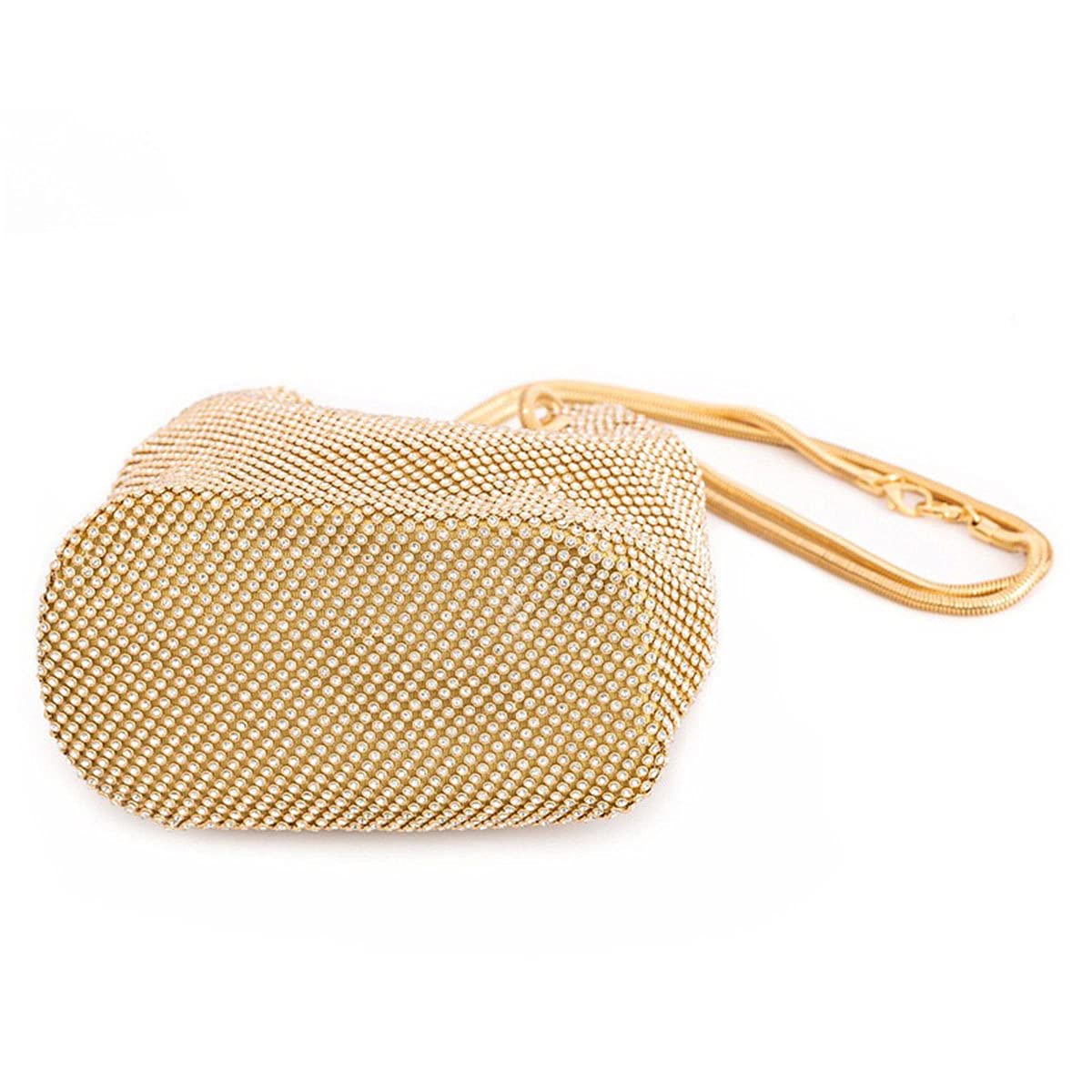 Bolso de Noche de Lujo Bolso Fiesta Mujer Platead Bolso de Hombro Mujer Glitter Diamond Embrague Mano Cadena de Encogimiento para Boda/Fiesta/Baile-Dorado
