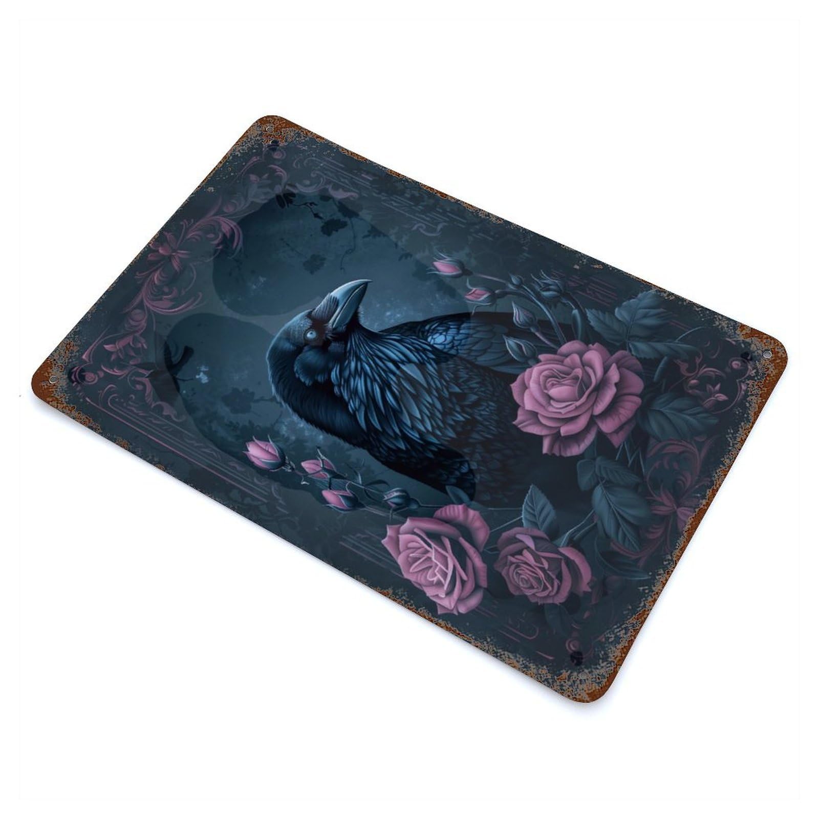 Night Crow Weathered Tin Sign 11.8"x7.9", Novelty Wall Decor for Garage, Pub Or Kitchen