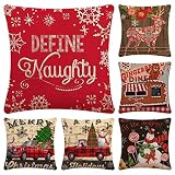 Faylapa 6 Pack Cotton Linen Pillow Cases,Decorative Cushion Cover Pillowcase - Indoor Sofa Decorations,18×18 Inches (45×45cm)(Case ONLY) (Christmas 02)