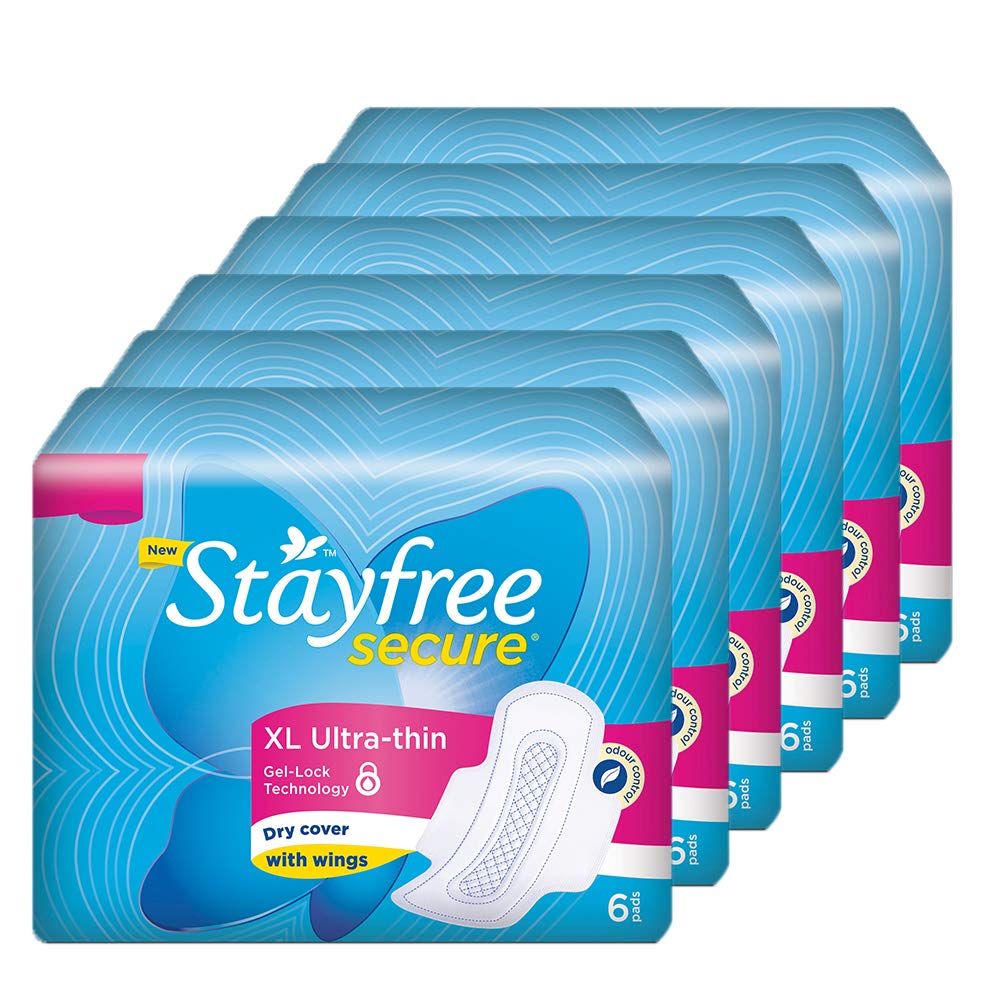 Stayfree Secure XL Ultra Thin Sanitary Napkins with Wings for women, Extra Large (60 Count)