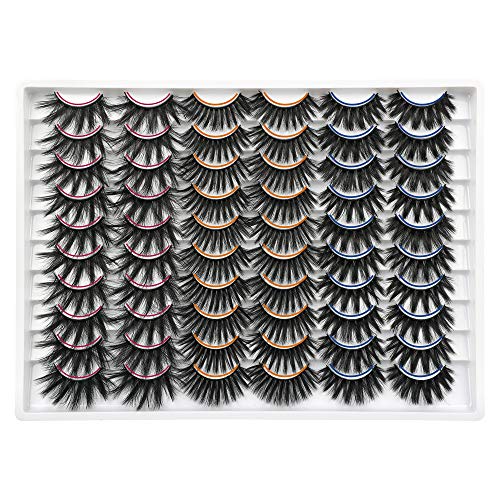 PLEELL 30 Pairs False Eyelashes 3 Styles Mixed Fluffy Mink 20MM Long Lashes 3D Dramatic Volume Faux Lashes Pack