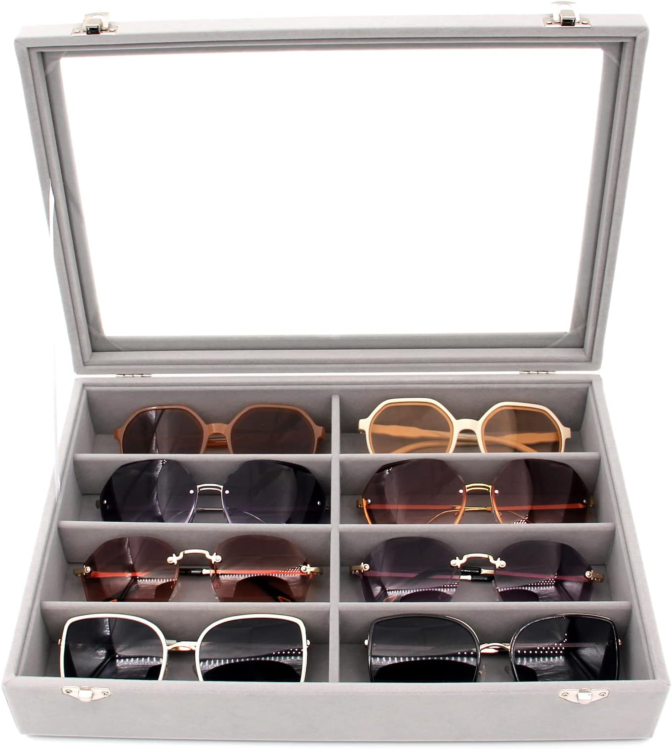 Velvet Sunglasses Organizer, Glasses Storage Box Sunglasses Storage Holder Box,Glasses Display Case with 8 Slots, Grey, One size