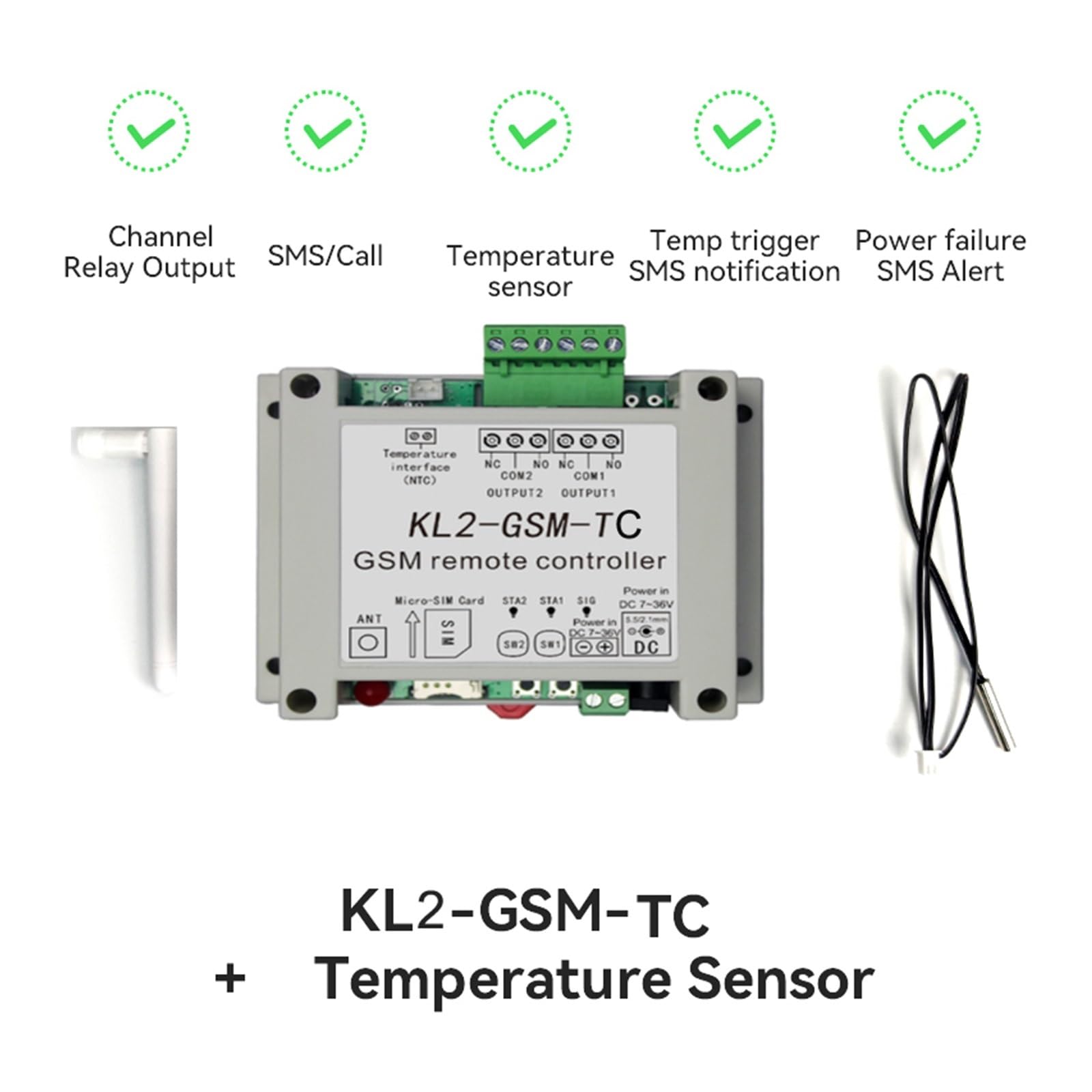 Ouvre-porte Automatique, Contrôleur d'accès de commutateur télécommande GSM 2 sorties relais avec alerte panne courant capteur température(Kit1)