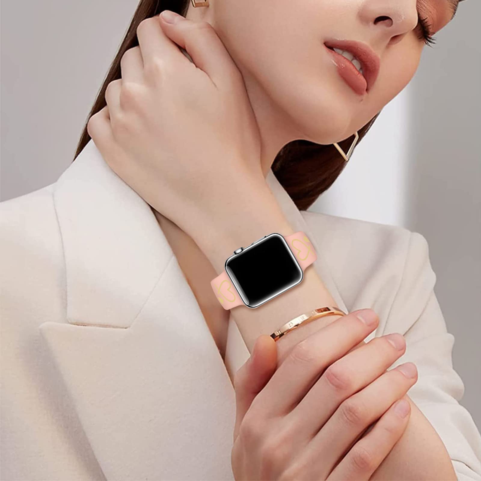 Compatible con Apple Watch Band de 1.496 pulgadas, 1.575 pulgadas, 1.614 pulgadas, para mujeres y hombres, correa de silicona con diseño único de amor para iWatch Series SE 7, 6, 5, 4, 3, 2, 1, color rosa 2
