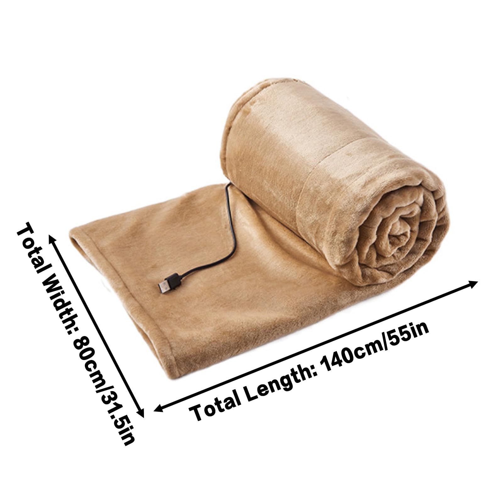 Coperta Riscaldata, Coperta Elettrica Portatile E Morbida Con 3 Livelli Di Riscaldamento E Cavo Usb Staccabile, Coperta Elettrica Riscaldata In Flanella Per Casa, Ufficio, Auto, Campe yellow 140*80cm