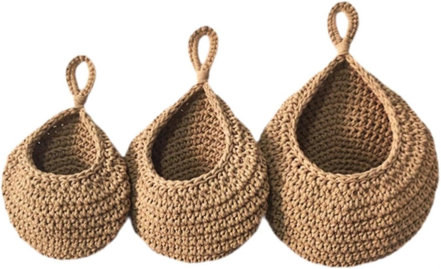 3X Cesti Appesi da Parete Porta Verdura e Frutta Fioriera Bohemien Piccola per Bar Ristorante Soggiorno Cucina Rustica, Brown