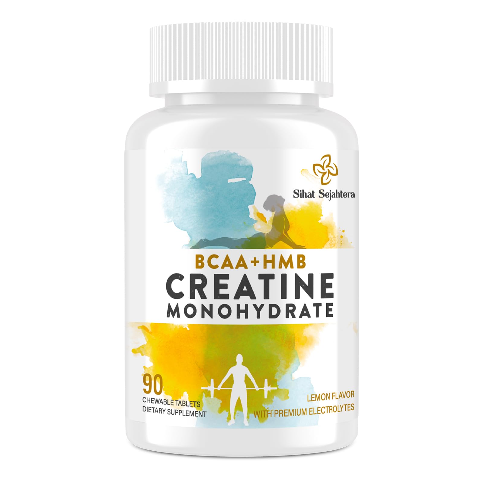8-in-1 Creatine Monohydrate with BCAA & HMB, 5000 mg for Men & Women, Creatine Chews for Muscle, Recovery, Endurance & Strength, High Absorption, Lemon Flavor, Sugar-Free, 90 Tablets