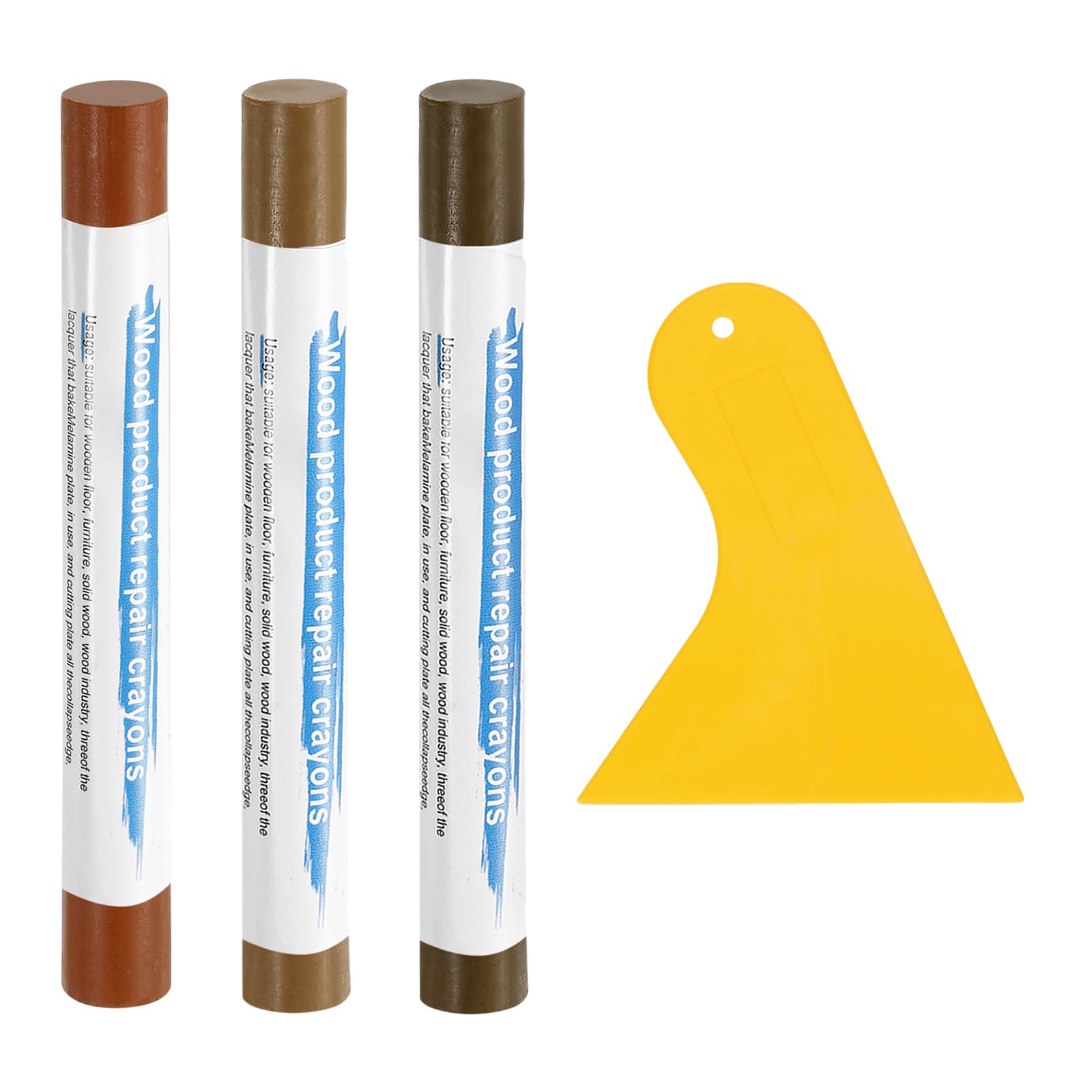 sourcing map 3Pcs Wood Filler Sticks, Furniture Scratch Repair Wax Crayons Furniture Touch Up Markers Wood Repair Wax Kit with Spatula for Wood Furniture, 3 Colors Red Oak & Maple Series — image 1