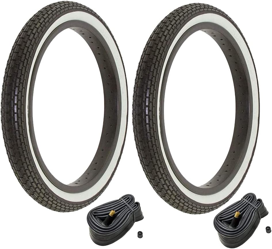 CYCLEZ Neumáticos de bicicleta para niños de 16 x 1.75 pulgadas, de pared negra y blanca y tubos de válvula Schrader de 16 pulgadas, kit de