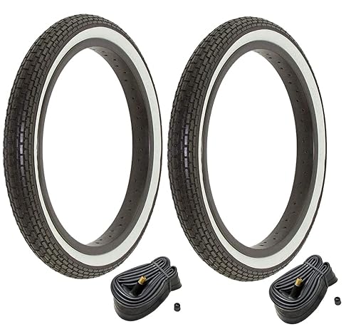 Cyclez 16" X 1.75" Brick Tread Black/White Wall Kids Bike Tires And 16" Schrader Valve Tubes, Kids Replacement Bike Tire Bundle Kit, 16 In Brick Tyres And Tubes Combo #TOP7