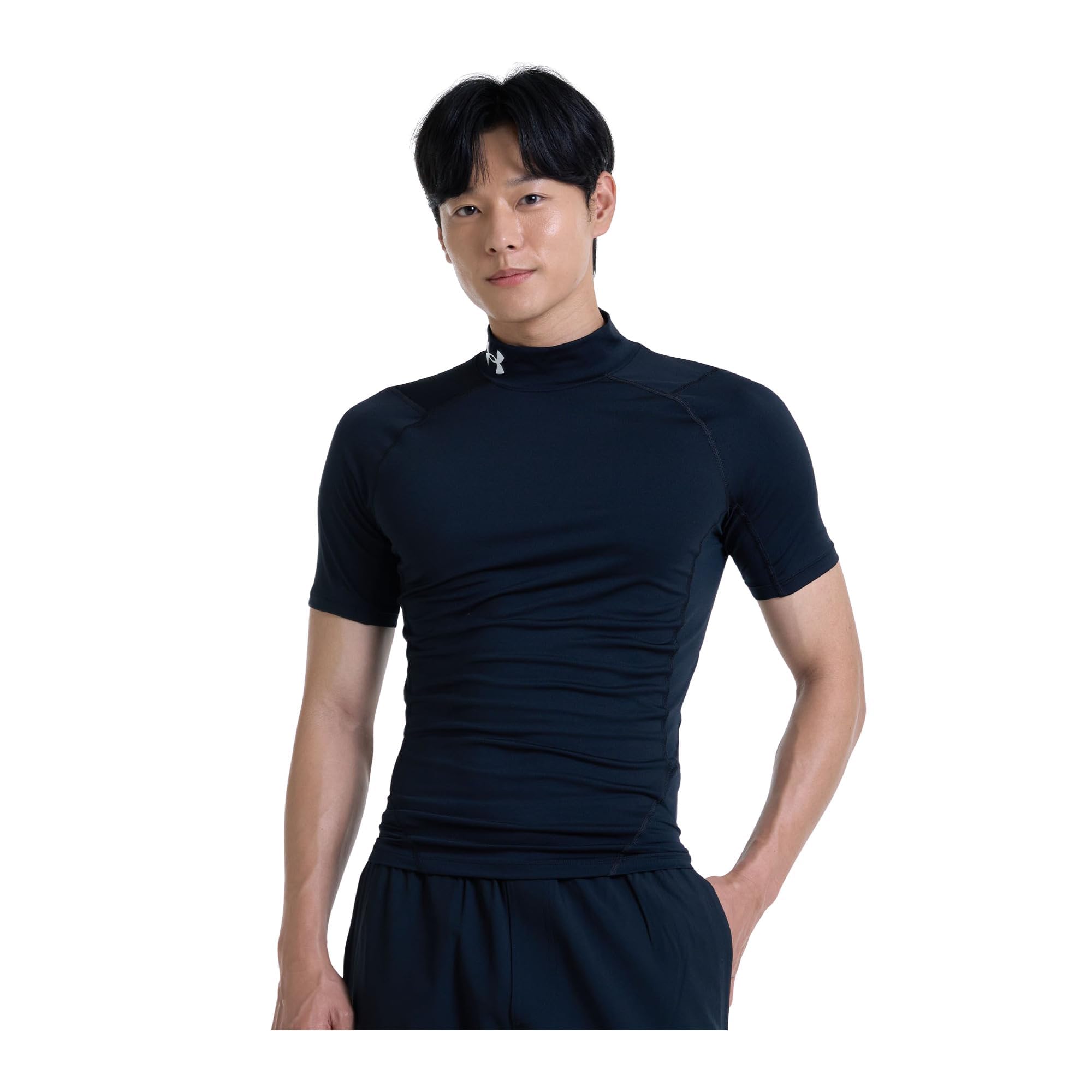 Under Armour Men's Black (001)/White Heatgear Short-Sleeve Mock Neck,