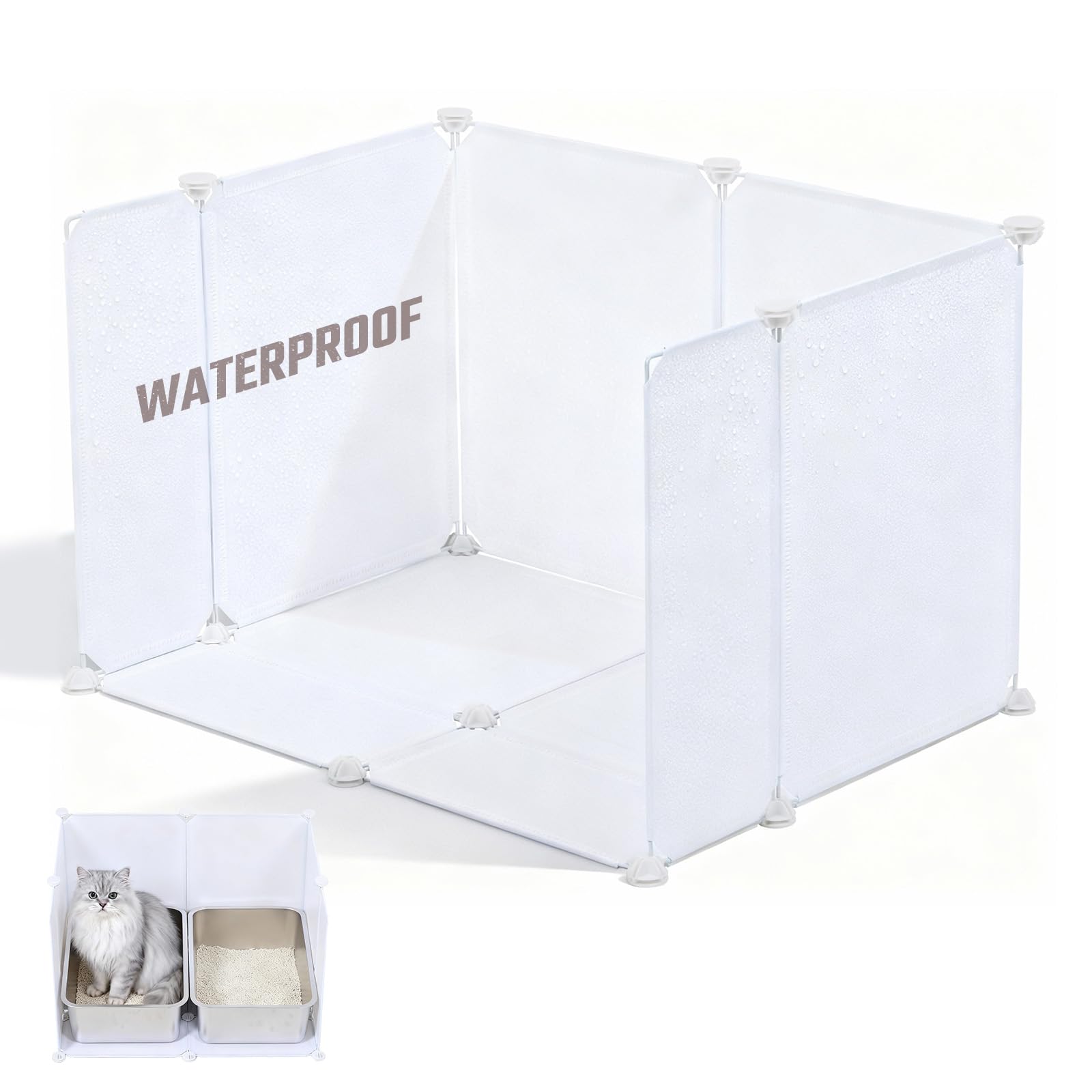 Caja de arena para gatos, impermeable, protector contra salpicaduras, extra grande, hojas de plástico ligero con cubierta de cable, cinta de martillo y cinta métrica, 27.5 pulgadas de largo x 20.4