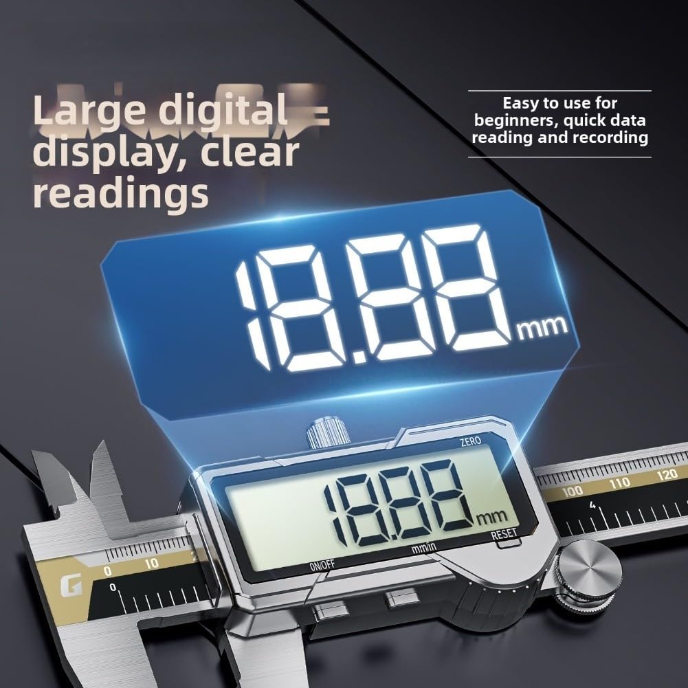 Wiederaufladbarer digitaler Messschieber mit großem Display, Typ C, schnelles Aufladen, 0,01 mm, Präzision, lange Akkulaufzeit, Metallgehäuse, 150 mm, 200 mm, für Schmuck, industrielle Heimwerker (150