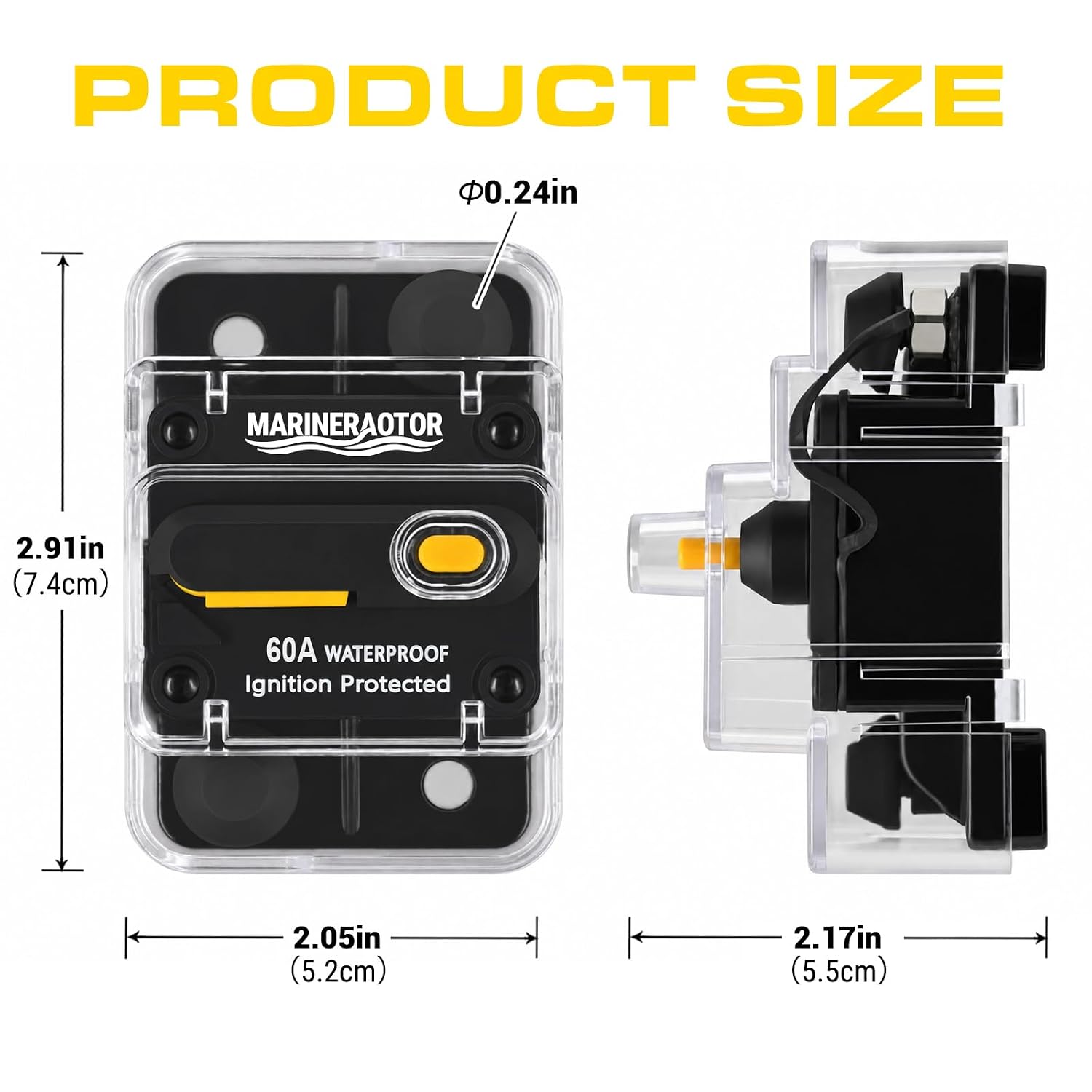 60Amp Marine Circuit Breaker, Waterproof Protective Cover for Battery Solar System Inline Fuse Switch