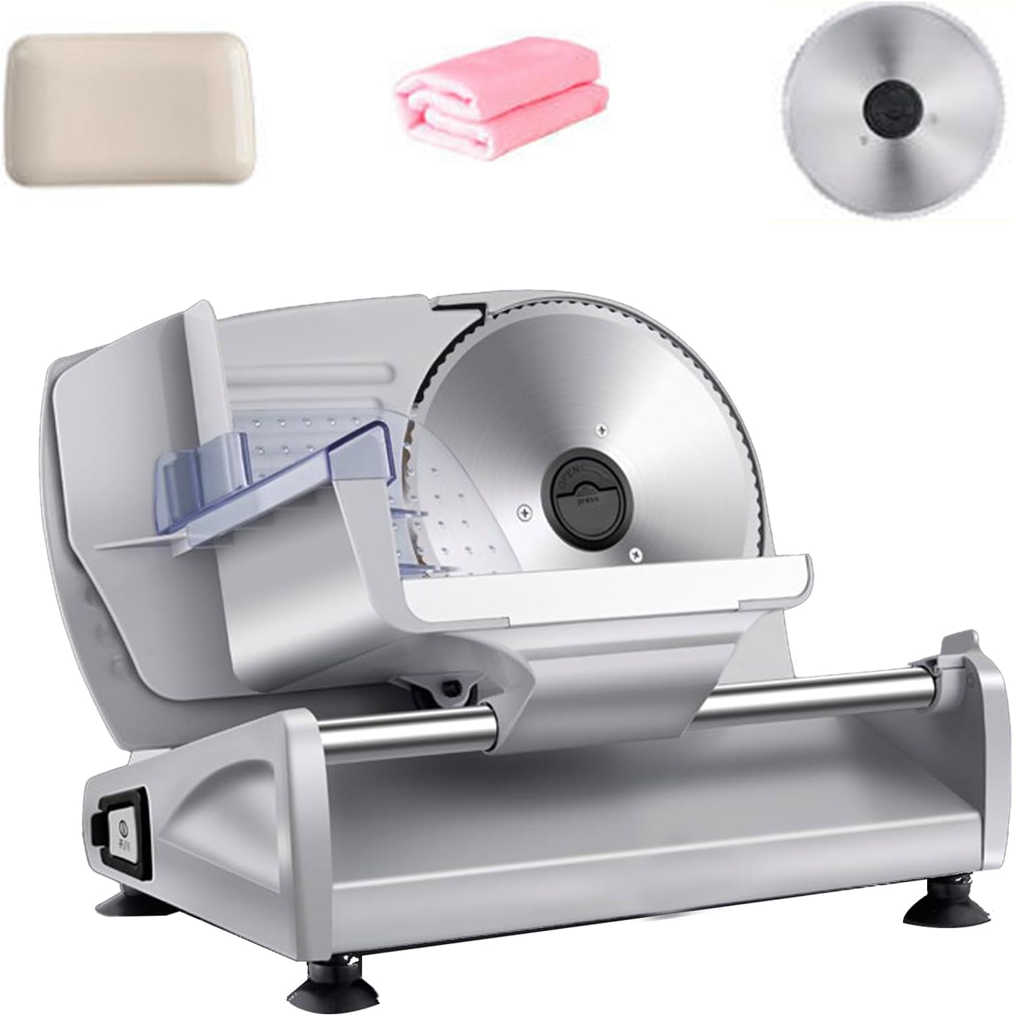 Meat Slicer, Electric Food Cutter, Jerky Bread Slicer 1-15 mm Adjustable Thickness 2 Removable Stainless Steel Blades Food Tray, Meat Processing Equipment