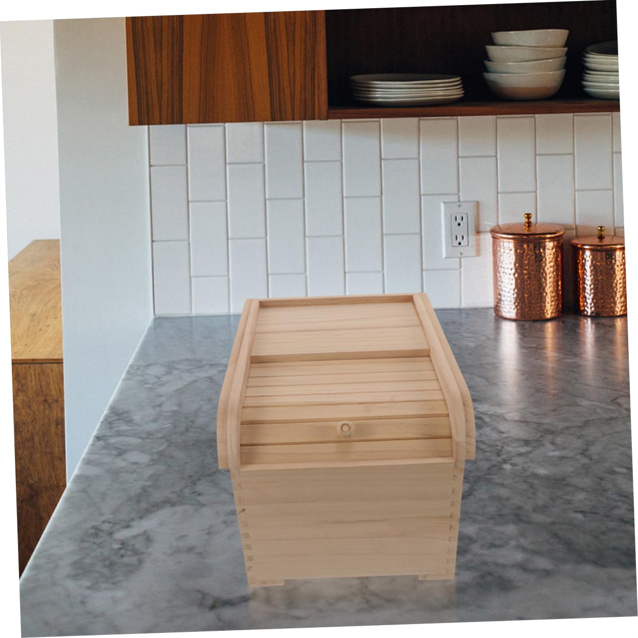 ABOOFAN Contenedor de Arroz de Madera Sellado Caja de Almacenamiento para Contenedor de Alimentos para Cocina Función Práctica para Organizar 1