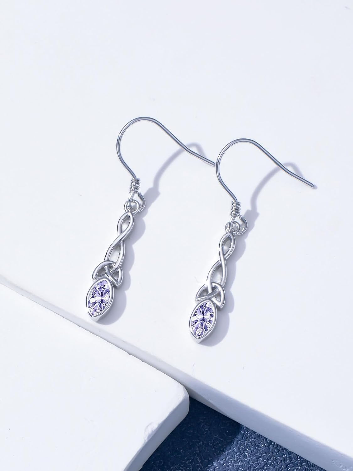 Celtic Knot/Claddagh Earring 925 Sterling Silver Celtic Knot/Irish Claddagh Dangle Drop Earrings with 12 Months Birthstone Irish Lucky Jewelry Gifts for Women Mom Her