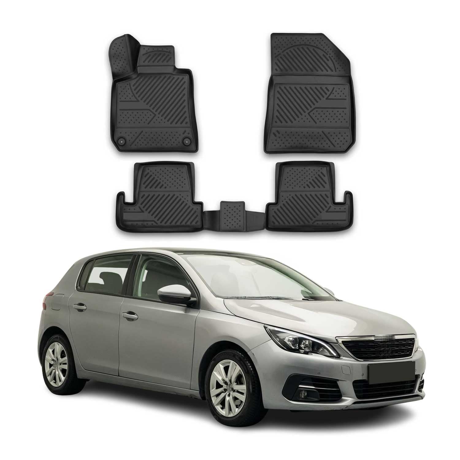 Tapis de Sol Compatible avec Peugeot 308 2014-2021 Caoutchouc TPE Noir