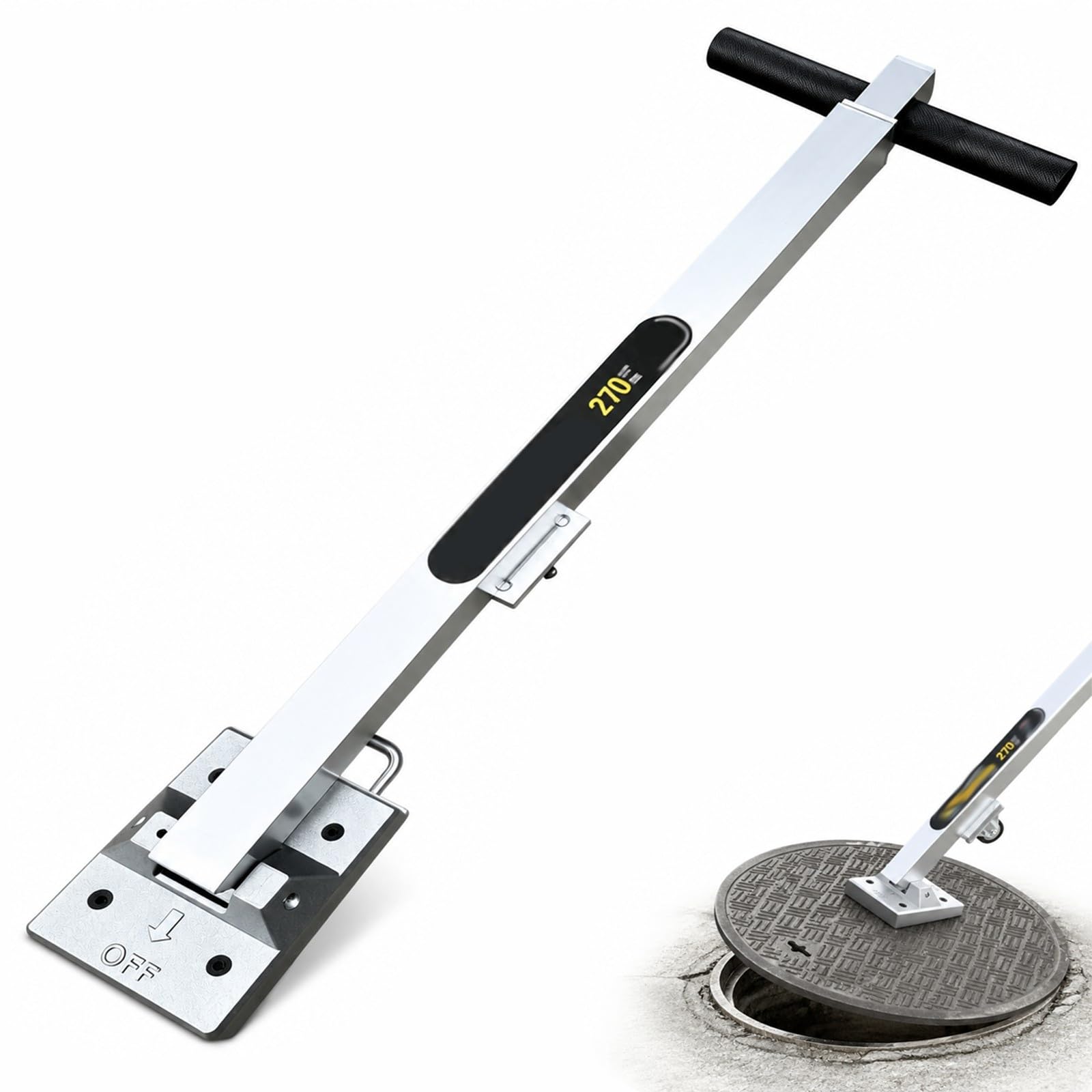 Sollevatore magnetico per tombini per sollevare spostare piastre di ferro | Gru retrattile con ruota assistita, forza di trazione di 270 kg, maniglia telescopica regolabile, per l'accesso ai tombini