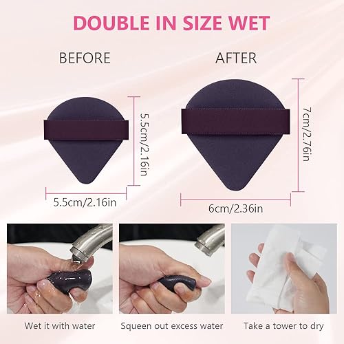 Miniatura 6 de Ainiv 4 almohadillas de polvo 276 pulgadas de algodón puro suave triangular cuña de maquillaje para polvo suelto polvo mineral polvo corporal