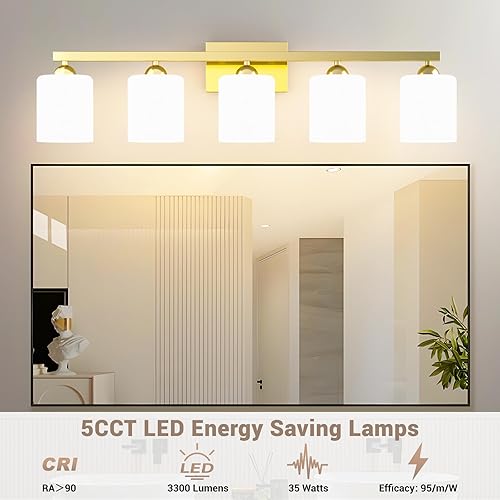 Miniatura 19 de Quntis Lámparas de baño negras de 4 luces con 5 modos de color, lámpara de tocador moderna regulable de 27 pulgadas sobre espejo, lámpara de pared