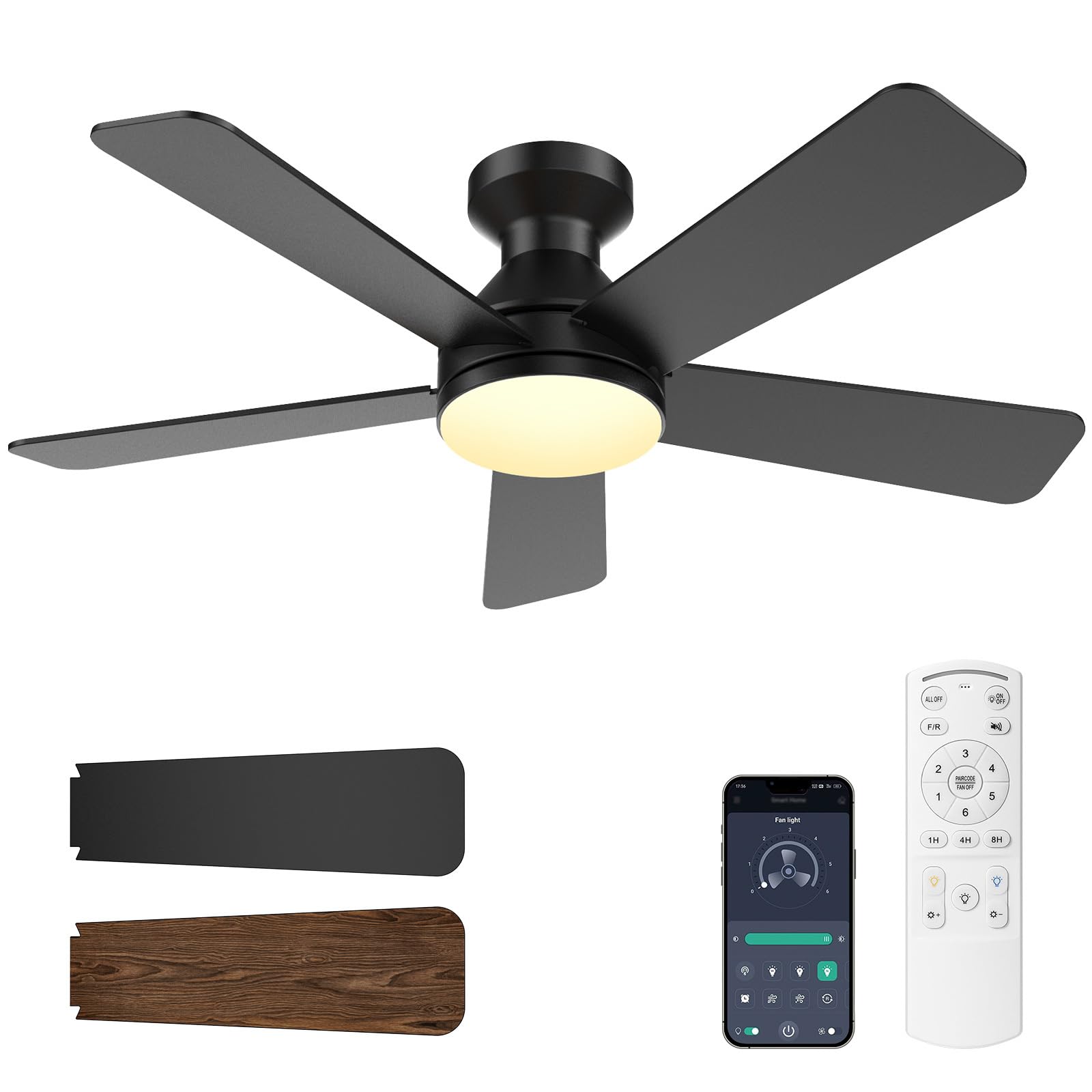 Ventilador de Techo con Luz y Mando a Distancia, 132cm Lámpara Ventilador Techo Silencioso con App, Motor DC, Luz LED 36W Regulable, 6 Velocidades, Reversible, para Dormitorio y Salón