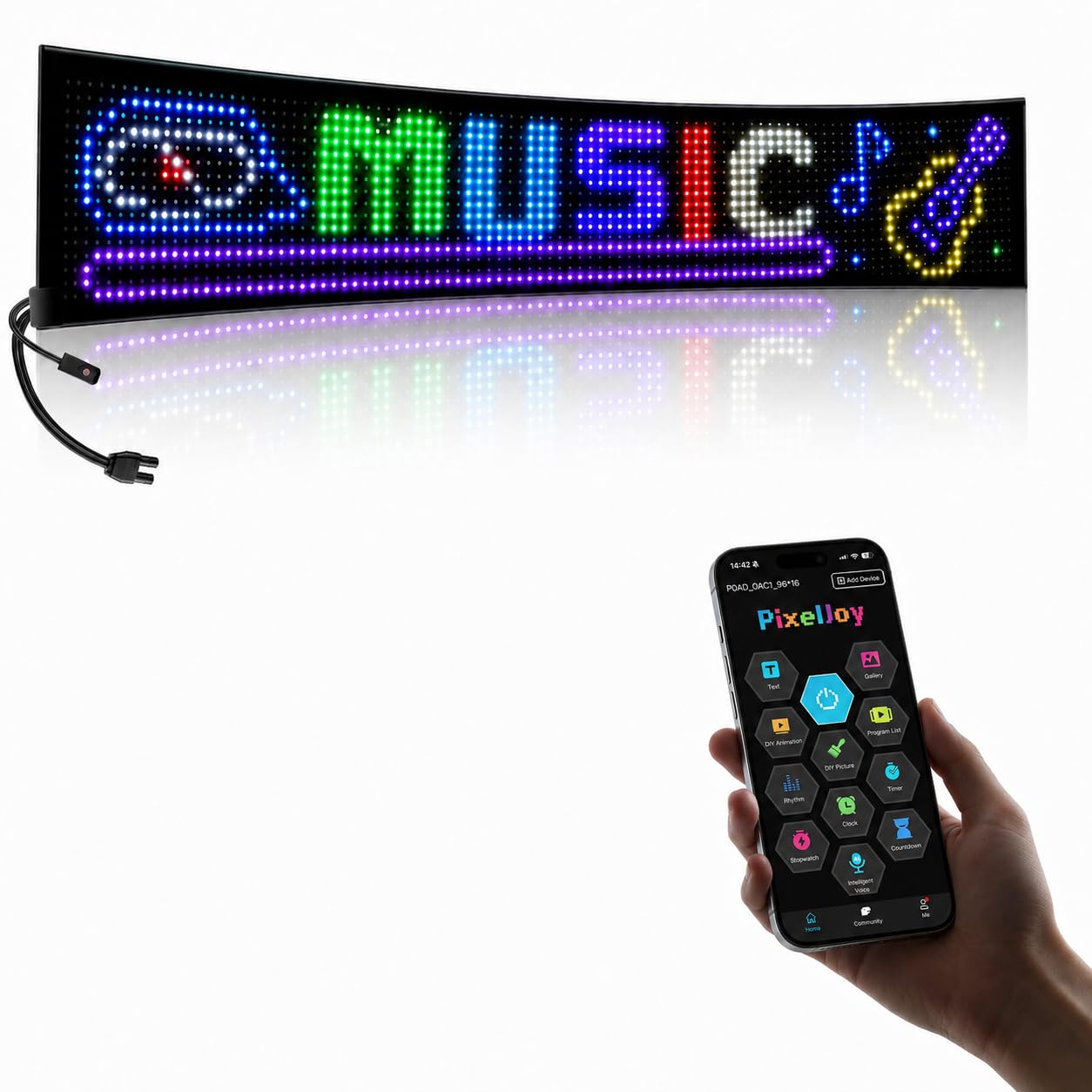 Pannello LED RGB programmabile 90 × 20 cm con app e telecomando | Grande schermo LED flessibile per mostrare testi, messaggi e animazioni in vetrine, negozi, camion ed eventi.