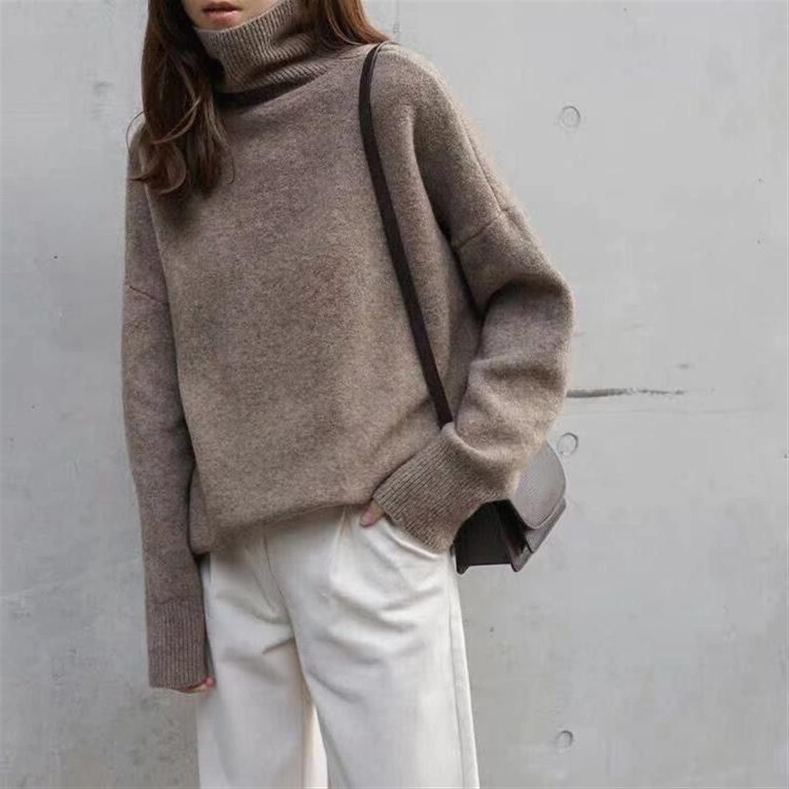 Générique Pull à Col Roulé Ample pour Femme, Vêtement en Maille Décontracté pour Lautomne Et Lhiver, Chaud Et Coupe-Vent, Style Coréen Décontracté (Camel One Size)