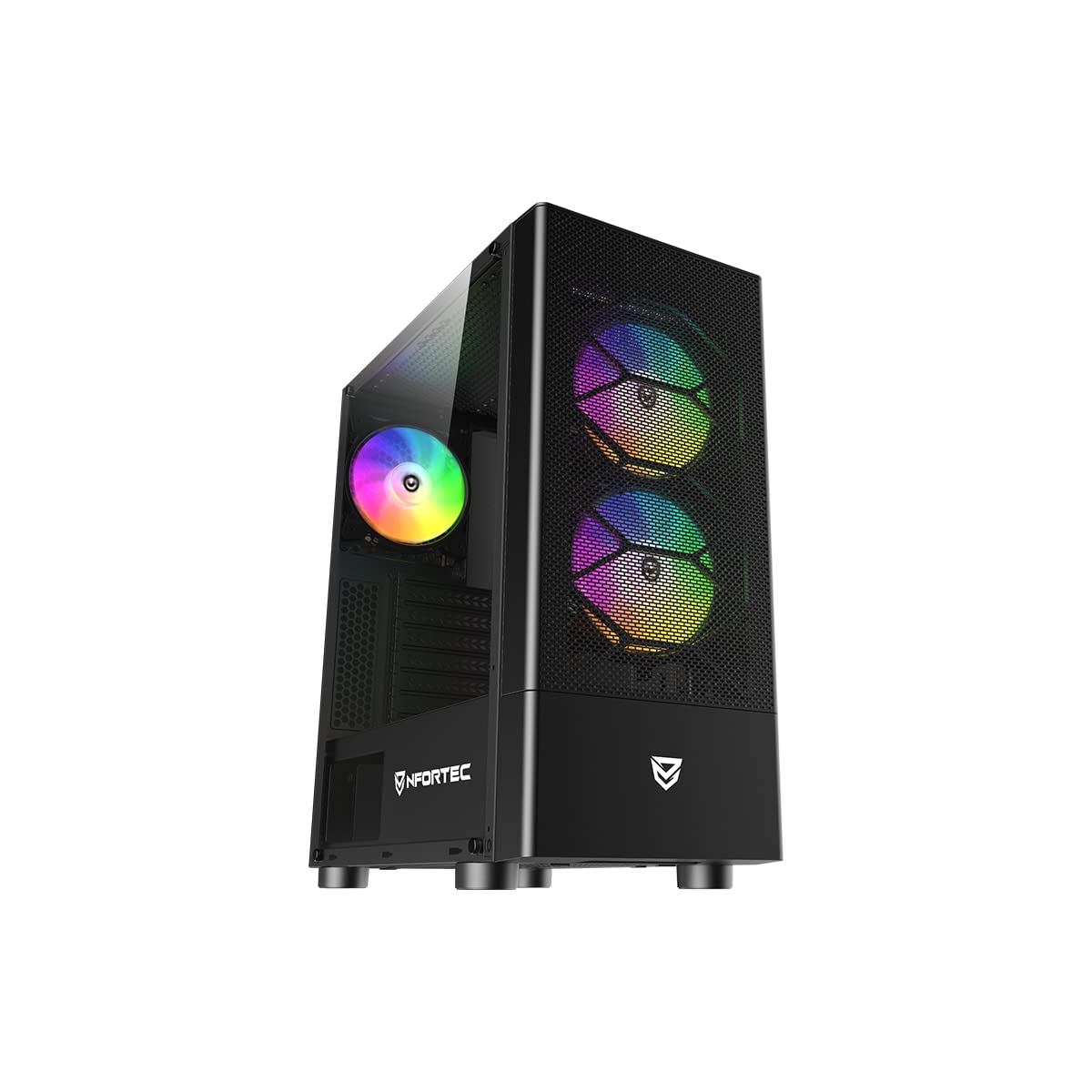 Nfortec Caelum Caja PC Gaming ATX con Frontal mallado, 3 Ventiladores RGB, Cristal Templado, filtros Antipolvo, USB-C – Color Negro con descuento